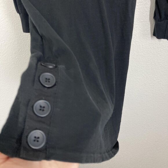 Nation LTD Lisa Dress Small Jet Black Mock Neck Long Sleeve Cotton Button Hem - Picture 10 of 16